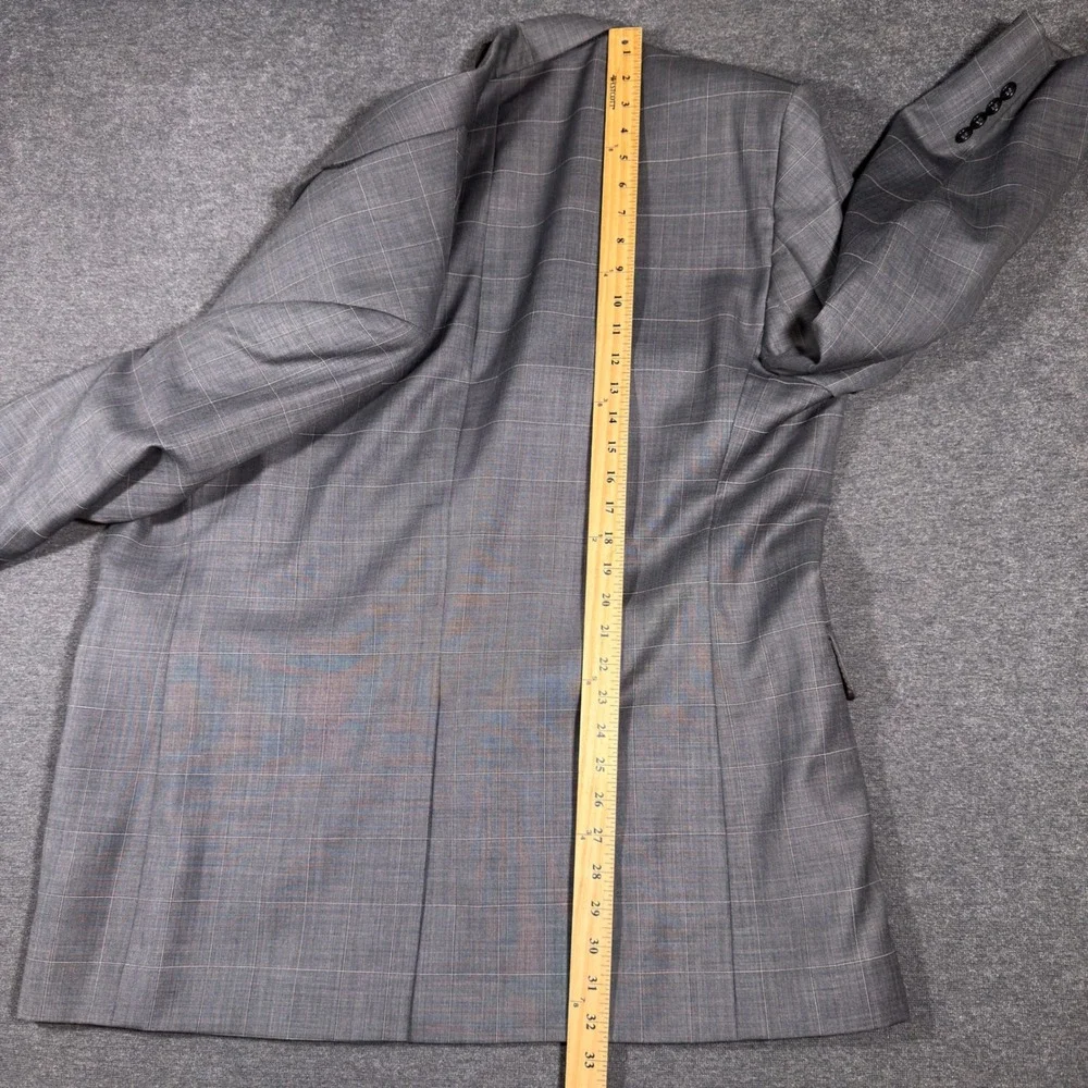 Jos. A. Bank Suit Jacket Blazer Mens 48R Gray Windowpane 100% Wool‎ 2 Button